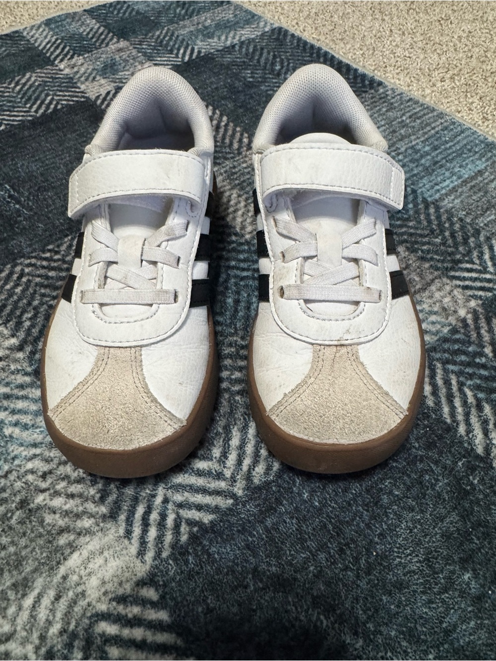 adidas Kids White Sneakers with Black Stripes and Brown Sole - Picture 3 of 4
